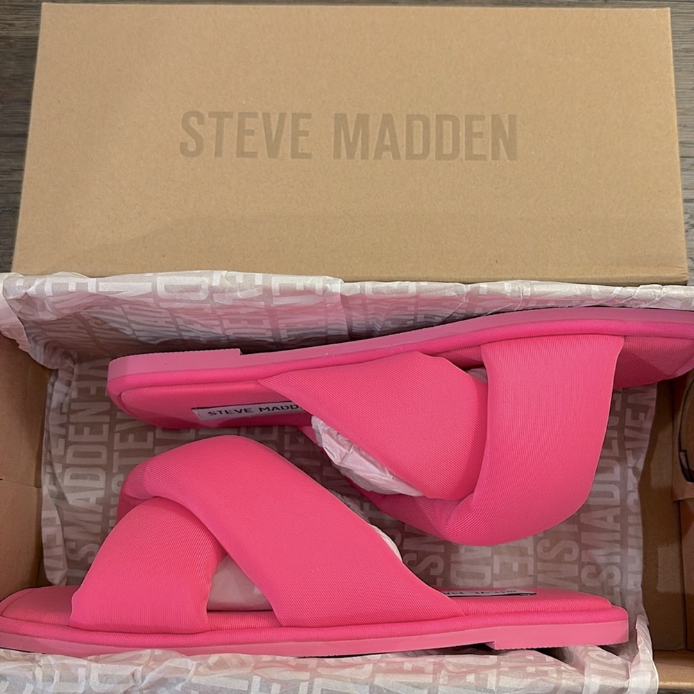 NIB [Steve Madden] Dixie Slip-On Square Toe Slide Sandals in Pink Women's Sz 6 - Picture 10 of 12